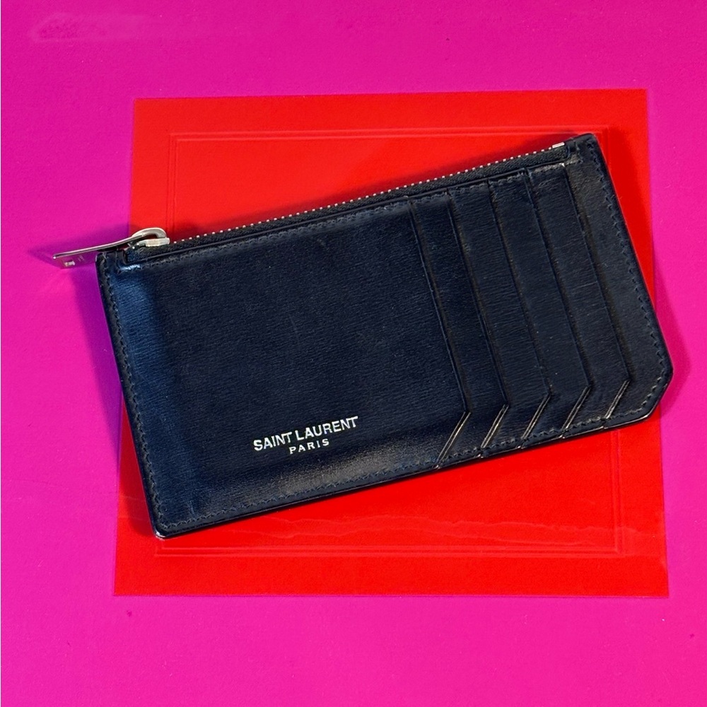 Beautiful YSL Black Zip Card Case